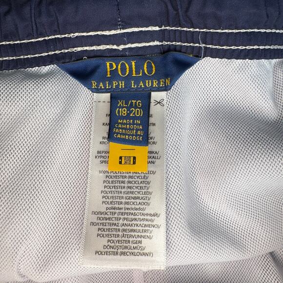 Polo Ralph Lauren Youth Boys' XL (18-20) Swim Trunks Navy Orange Stripes Pockets - Picture 6 of 14